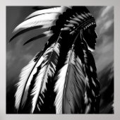 Black White Native American Indian Man Poster (Voorkant)
