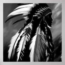 Black White Native American Indian Man Poster