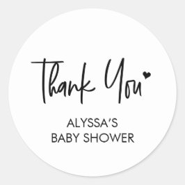 Black white Neutral Modern Baby shower Thank you  Ronde Sticker