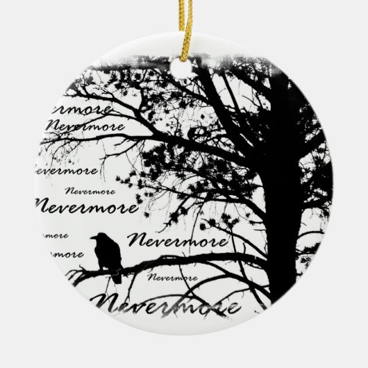 Black & White Nevermore Raven Silhouette Keramisch Ornament (Voorkant)