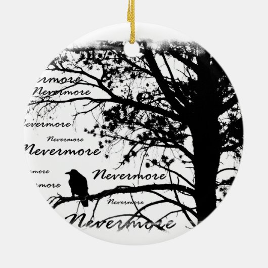 Black & White Nevermore Raven Silhouette Keramisch Ornament (Achterkant)