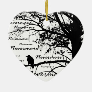 Black & White Nevermore Raven Silhouette Keramisch Ornament