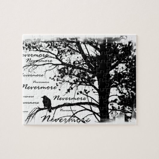 Black & White Nevermore Raven Silhouette Legpuzzel (Horizontaal)