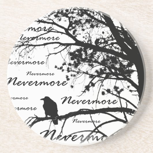 Black & White Nevermore Raven Silhouette Zandsteen Onderzetter (Voorkant)