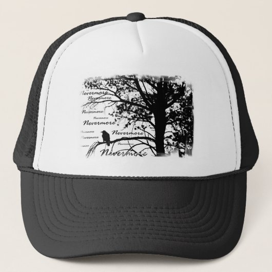 Black & White Nevermore Silhouette Raven Trucker Pet (Voorkant)