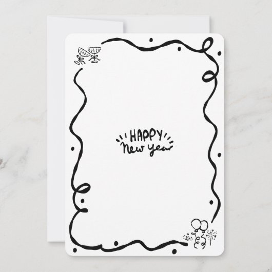 Black White New Year Cheer Hand Drawn Sketch Party Kaart (Achterkant)