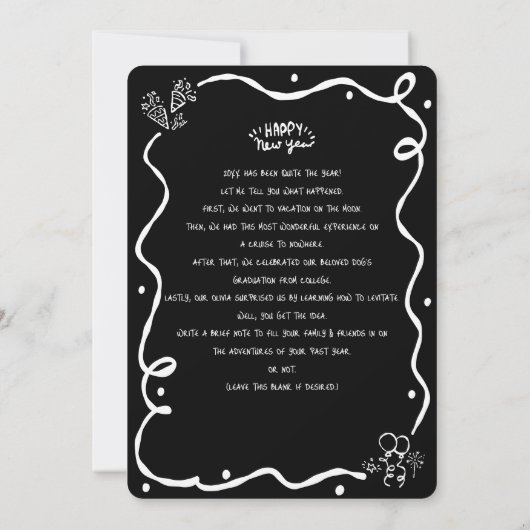 Black White New Year Cheer Photo Hand Drawn Doodle Feestdagenkaart (Achterkant)