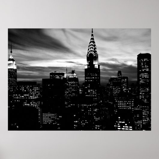Black White New York City nacht Poster (Voorkant)