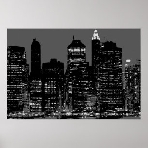 Black White New York City nacht Poster