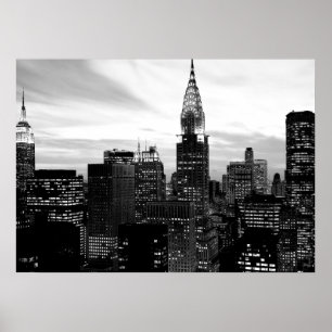 Black White New York City nacht Poster