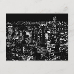 Black White New York City Night Artwork Briefkaart
