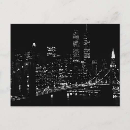 Black & White New York City Night Briefkaart (Voorkant)