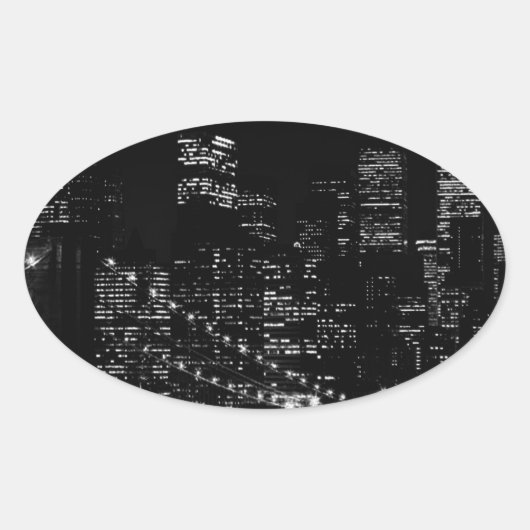 Black & White New York City Night Ovale Sticker (Voorkant)