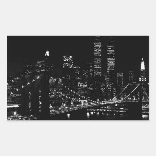 Black & White New York City Night Rechthoekige Sticker (Voorkant)