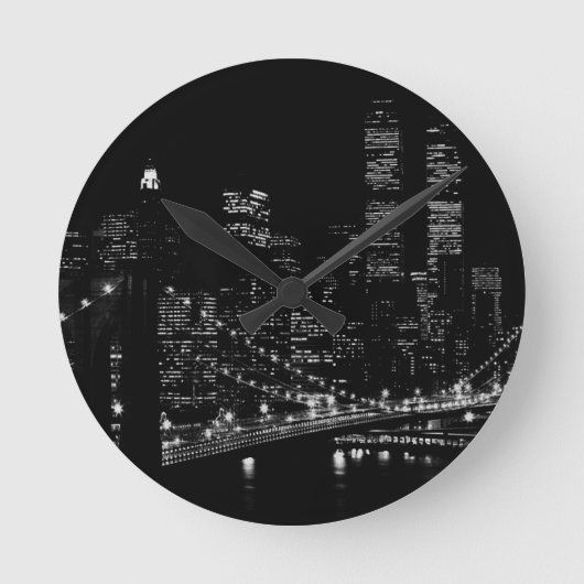 Black & White New York City Night Ronde Klok (Voorkant)