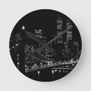Black & White New York City Night Ronde Klok