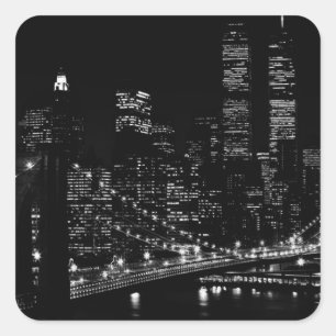 Black & White New York City Night Vierkante Sticker