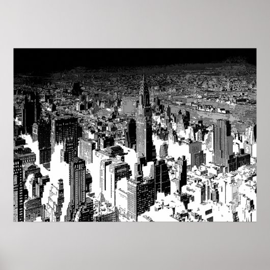 Black White New York City Panorama Poster (Voorkant)