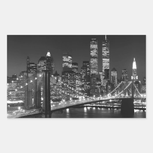 Black & White New York City Rechthoekige Sticker (Voorkant)