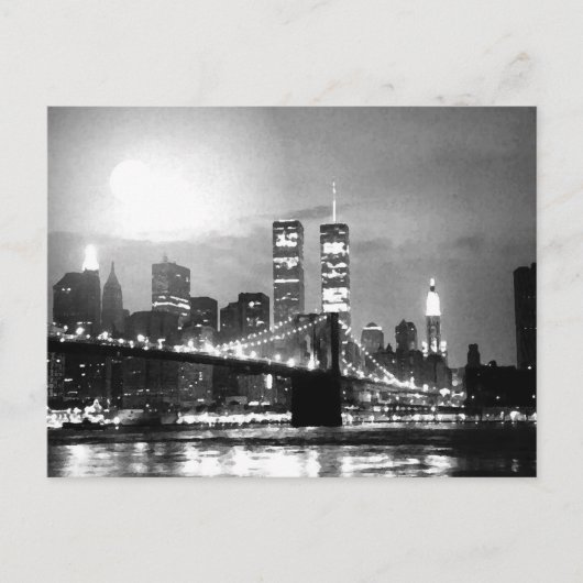 Black & White New York City 's nachts Briefkaart (Voorkant)
