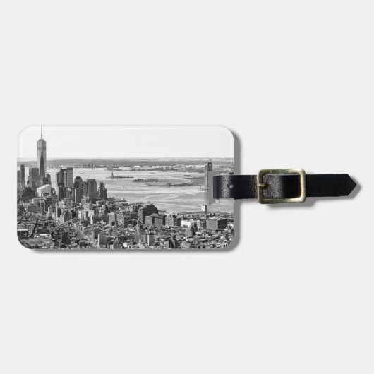 Black White New York City Skyline Bagagelabel (Voorkant horizontaal)