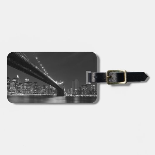 Black White New York City Skyline Bagagelabel (Voorkant horizontaal)