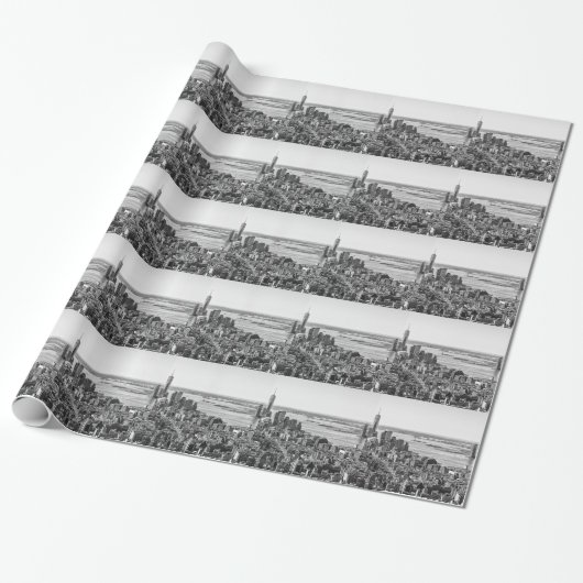 Black White New York City Skyline Cadeaupapier (Uitgerold)