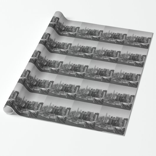 Black White New York City Skyline Cadeaupapier (Uitgerold)