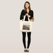 Black White New York City Skyline Grote Tote Bag (Voorkant (model))