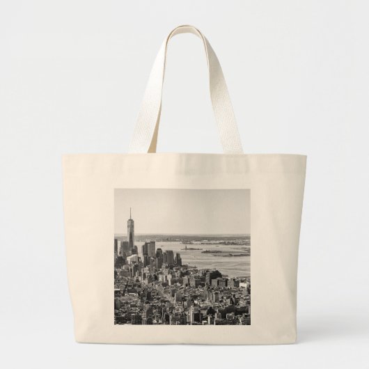 Black White New York City Skyline Grote Tote Bag (Voorkant)