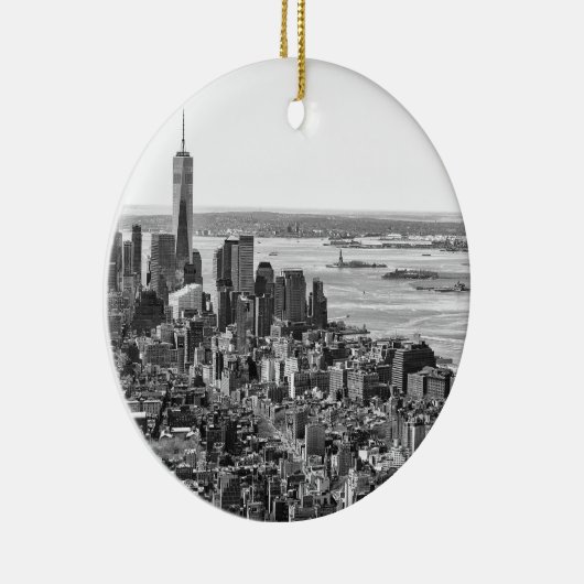 Black White New York City Skyline Keramisch Ornament (Rechts)