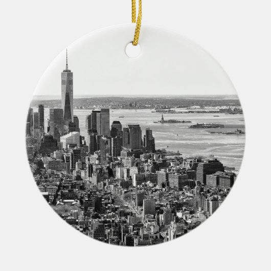 Black White New York City Skyline Keramisch Ornament (Voorkant)
