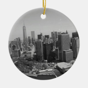 Black White New York City Skyline Keramisch Ornament