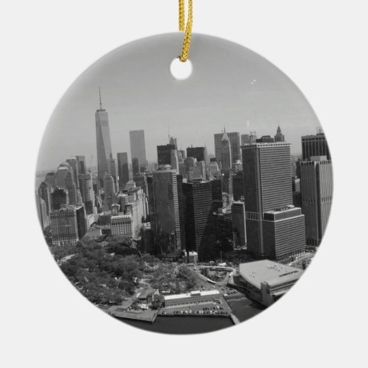 Black White New York City Skyline Keramisch Ornament (Voorkant)