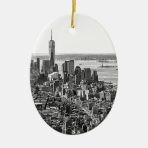 Black White New York City Skyline Keramisch Ornament