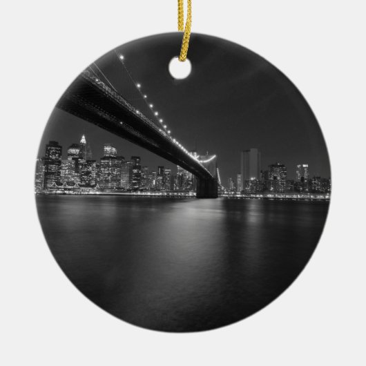 Black White New York City Skyline Keramisch Ornament (Voorkant)