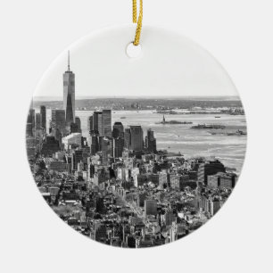 Black White New York City Skyline Keramisch Ornament
