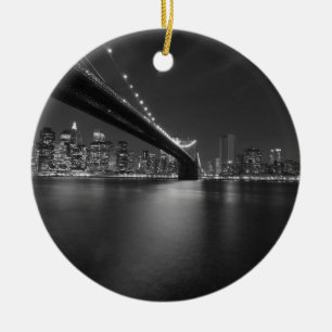 Black White New York City Skyline Keramisch Ornament