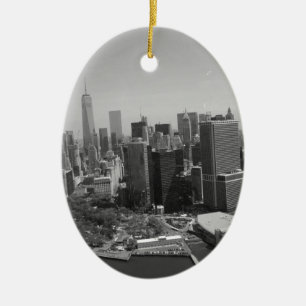 Black White New York City Skyline Keramisch Ornament