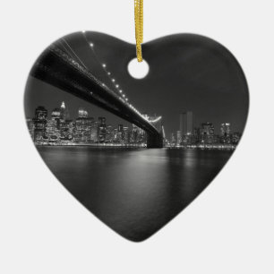 Black White New York City Skyline Keramisch Ornament