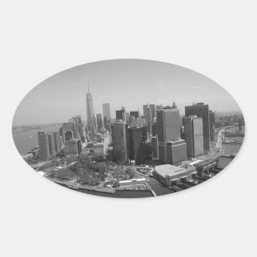 Black White New York City Skyline Ovale Sticker (Voorkant)