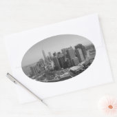 Black White New York City Skyline Ovale Sticker (Envelop)