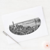 Black White New York City Skyline Ovale Sticker (Envelop)