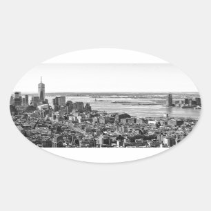Black White New York City Skyline Ovale Sticker