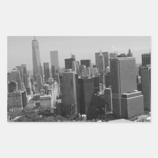 Black White New York City Skyline Rechthoekige Sticker (Voorkant)