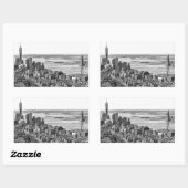 Black White New York City Skyline Rechthoekige Sticker (Vel)