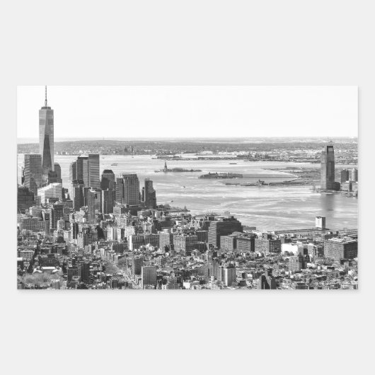 Black White New York City Skyline Rechthoekige Sticker (Voorkant)