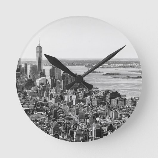 Black White New York City Skyline Ronde Klok (Voorkant)