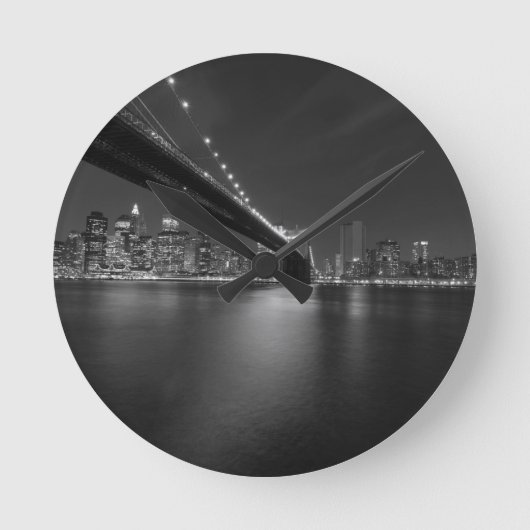 Black White New York City Skyline Ronde Klok (Voorkant)