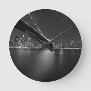 Black White New York City Skyline Ronde Klok